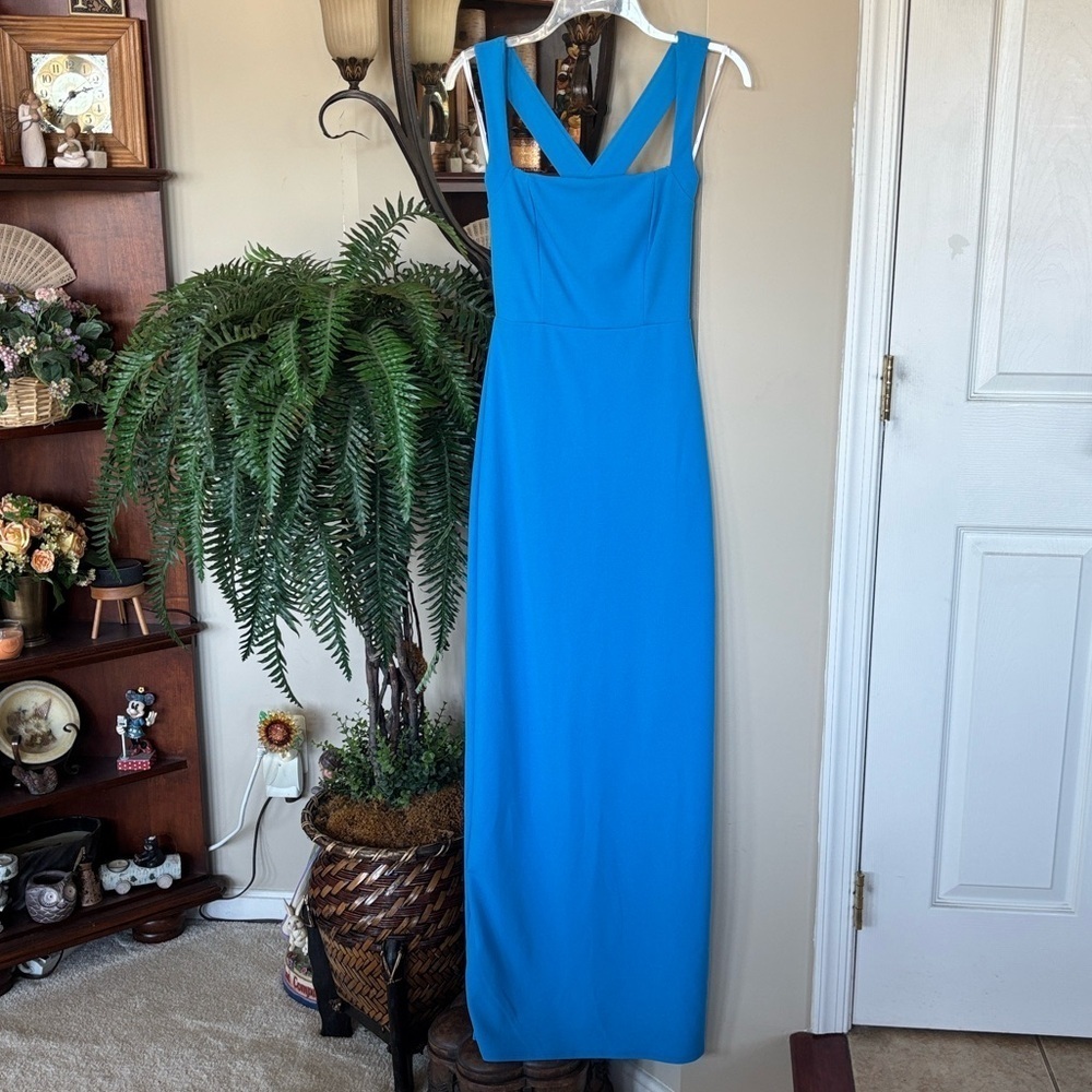 Lulus Glamorous Dedication Blue Sleeveless Column Maxi Dress Stretch Crepe Knit